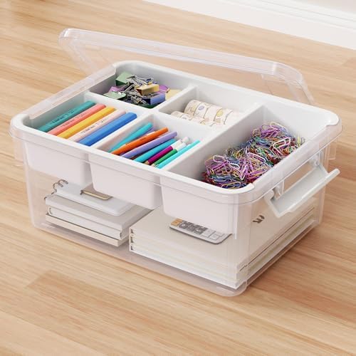 20Qt Stackable Storage Bin with Lid Tray Craft Box Organizer, 1Pack,WH