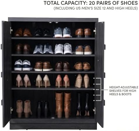 VividVibe 40-Pair Shoe Cabinet, 62" W x 14" D Shoe Storage Cabinet for Entryway, Shoe Rack with 8 Shelves and Doors, Fits Boots & Men's Size 12, Charcoal Oak
