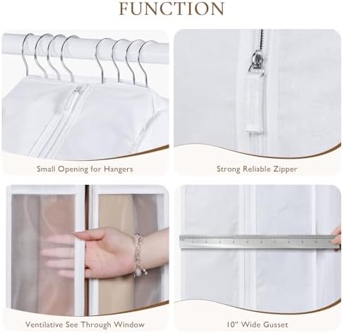 Univivi 60 Inch Cotton Garment Bag for Fur Coat 4 Pack, White