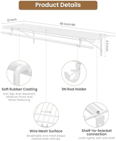 Wire Closet Shelving with Triangular Brackets & Hanging Rod, 2-Pack