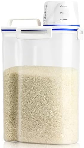 Viretec Rice Storage Container, 3 to 5Lbs Dry Food Airtight Container, Pet Dog Cat Food Canister, BPA Free Clear Plastic Kitchen and Pantry Organization Bin for Oatmeal, Grain, Cereal, Pasta, Flour
