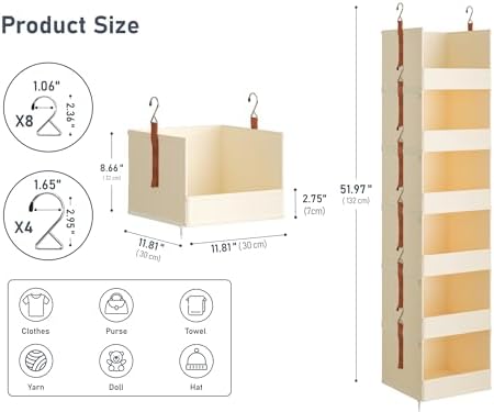 DIMJ Hanging Closet Organizer - 5-Tier Modular Hanging Shelves with Zippers Hooks, Collapsible Baskets for RV, Dorm, Small Spaces, Fabric Storage Bins for Clothes, Handbags