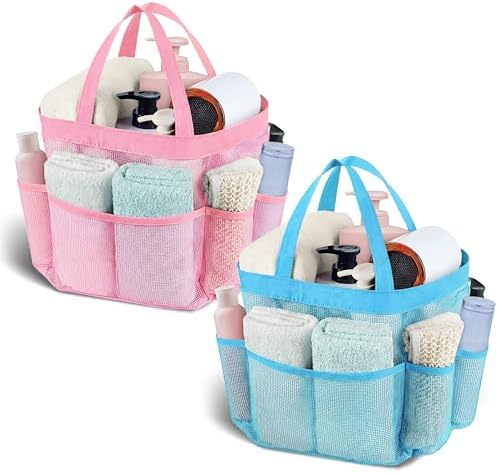 Mesh Shower Caddy Portable - 9 Pockets, Shower Bag for Dorm Room Camping | 2 Handle Quick Dry Shower Bag College Dorm Room Essentials Large Capacity Hanging Basket for Bathroom Travel Swimming Gym