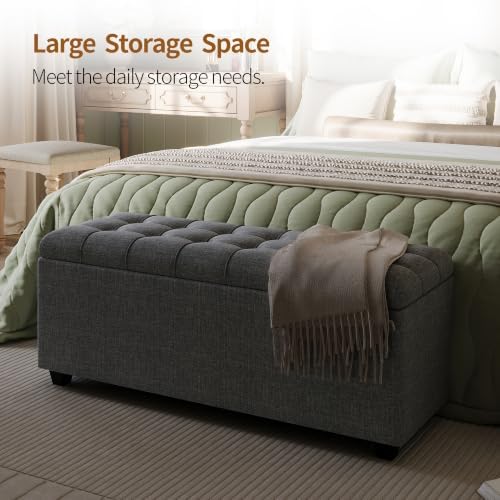 38" Dark Grey Fabric Storage Ottoman Bench with Hinged Lid