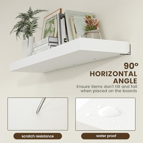 FLYJOE 48 Inch Floating Shelf, 12'' Deep White Shelves for Wall Set of 1
