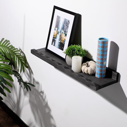 Suzile 2 Pcs Scalloped Floating Wall Shelves,12",Black | Scalloped Edge, Book Display, Plant Display, Photo Frames, Toy Storage, Nursery, Bedroom, Bathroom, Aesthetic Decor