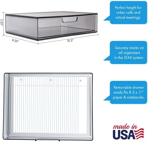 STORi STAX Plastic Stackable Organizer Drawers (Set of 2) Classic Grey | 12.5" Wide | Set Includes Two Open Drawer | Organize Office Desk Accessories & Sort Paper | Made in USA (Pack of 2)