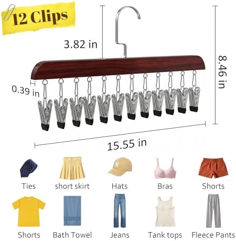 2PCS Vintage Space Saving Hanging Clothes Organizer with 12 Clips