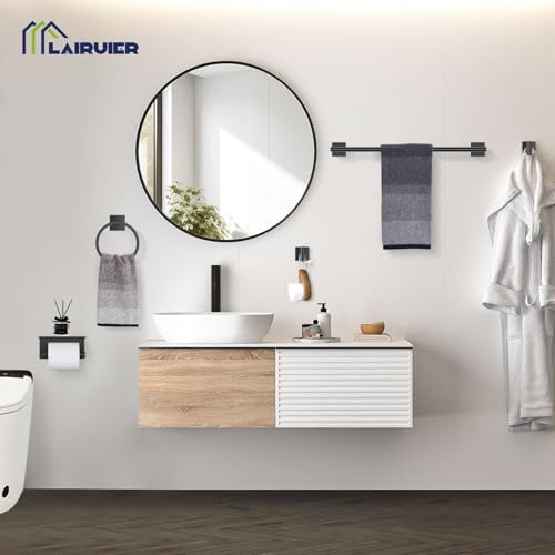 Lairuier Bathroom Hardware Set Matte Black, Towel Holder Set Wall Mounted