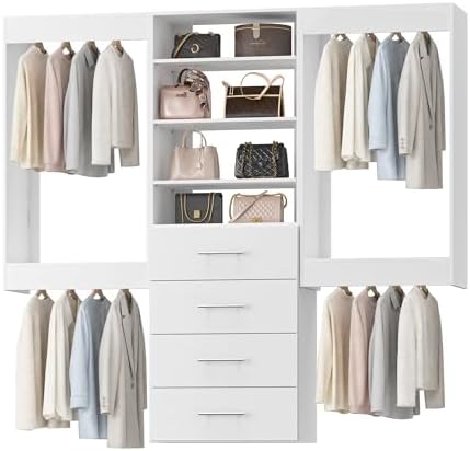 Modular Closet System, 66" Wide Wall-Mounted Closet Tower Organizer with Shelves and Drawers for Walk-In Closet Storage, White