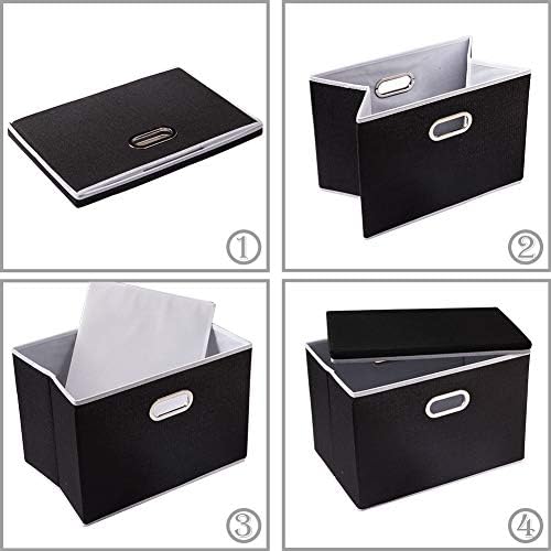 PRANDOM Extra Large Collapsible Storage Bins with Lids [3-Pack] Linen Fabric Foldable Storage Baskets Boxes Organizer Containers Cube with Cover for Bedroom Closet Office Nursery (22.8x15.7x13.8)
