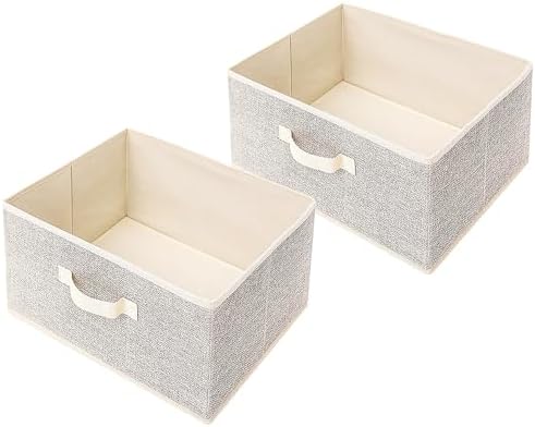 Storage Baskets, 15.7 Inch Woven Fabric Bins, Storage Cubes with Reinforced Handles, Organizer Bins for Closet Shelves, Foldable, Clothes. (2PCS/Beige-15.7*11*7.8inch)