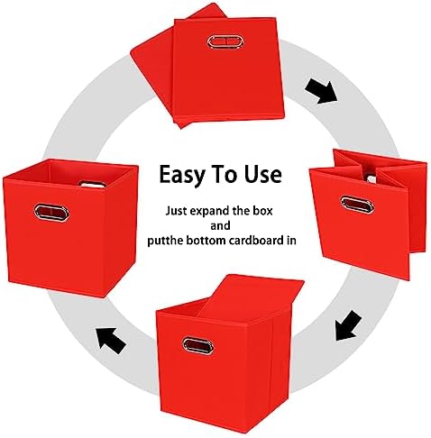 Black Foldable Storage Cubes Bins , Fabric Storage Box Cubes Organizer Baskets with Dual Handles for Home Organizer (Red)