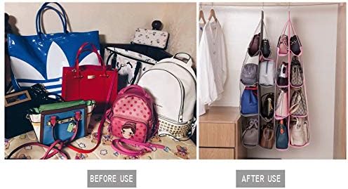 AARAINBOW 2 Packs Hanging Handbag Purse Organizer for Closet, Womens Purse Storage Organizers, Hand Bag Organizer Holder 8 Pockets Space Saving, 46 L x 13.8W (C-Gray Pink)