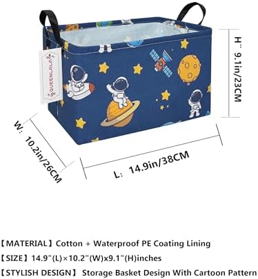 Rectangular Collapsible Laundry Basket with Side Handles, Star Astronaut