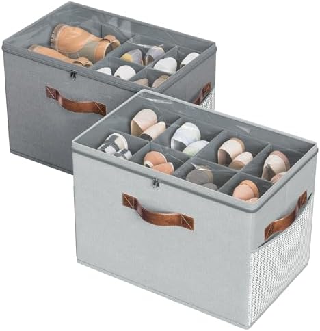 2 Pack Shoe Organizer for Closet, Foldable Shoe Storage with Adjustable