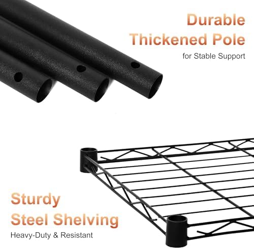 Whitmor 5 Tier Storage Shelves, Heavy Duty Metal Shelving, 400 lbs Capacity per Shelf, 2000 lbs Total, Easy Assembly for Kitchen, Garage, Plant, 18" L x 12" W x 50" H, Black