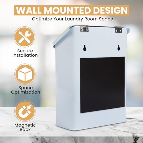 Magnetic Lint Bin for Laundry Room | Modern Farmhouse Black Trash Can With Lid | Space Saving Storage (Black)
