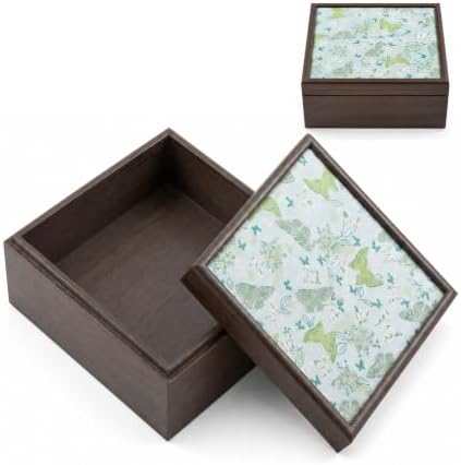 Wooden Decorative Storage Box with Embroidered Butterfly Lid