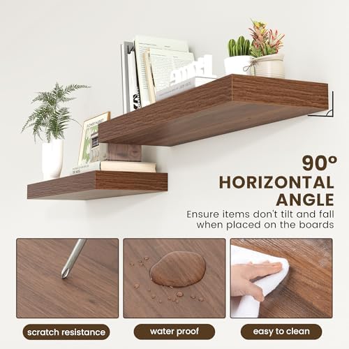 FLYJOE Deep Floating Shelves, 36'' x 12'' Walnut Shelves for Wall Set of 1