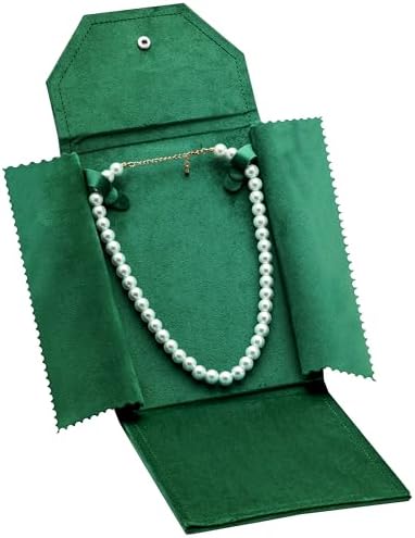 Velvet Necklace Jewelry Travel Folder Storage Display Case (Green)