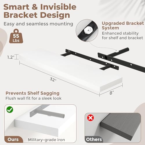 32 Inch Floating Shelves for Wall 2 Pack, 8"D Wood Grain Bathroom Shelves