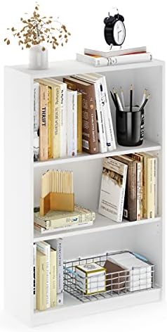Furinno Jaya Book Shelf, 3-Tier Bookshelf, Bookcase with Adjustable Shelves, 9.5 x 24.5 x 40.3, for Organization and Storage, for Living Room, Bedroom, Home Office, White