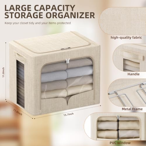 FHSQX 6 Pack Clothes Storage Bins,Beige, 15.7x11.8x11.8 Inch