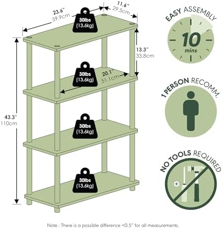 Furinno Turn-N-Tube Toolless 4-Tier Storage Shelves, Light Cherry