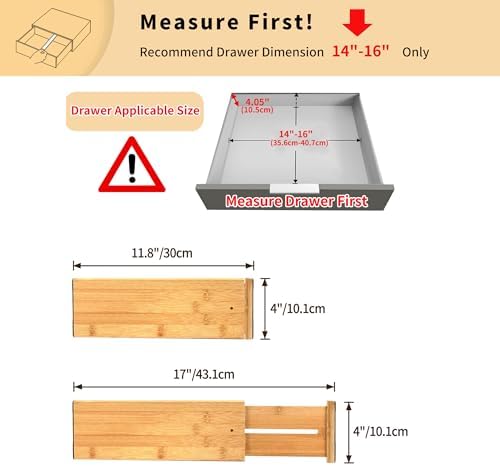 Utoplike Bamboo Drawer Organizer, 4" H Dresser Drawers Dividers for Clothes | Adjustable Deep Drawers Organizers for Clothing, Silverware, in Kitchen, Bathroom, Bedroom Drawer, Fit 14"-16" Drawers