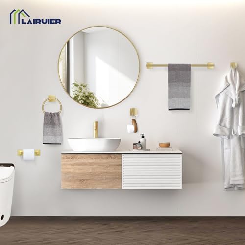 Lairuier Brushed Gold Bathroom Accessories, Towel Bar Set Wall Mounted