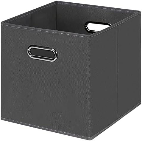 Black Foldable Storage Cubes Bins , Fabric Storage Box Cubes Organizer Baskets with Dual Handles for Home Organizer(Grey)