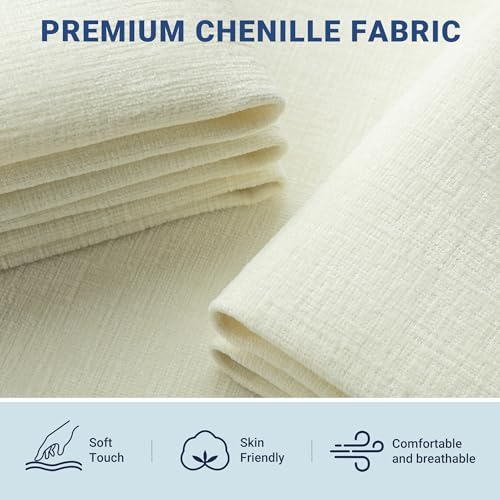 Allewie Queen Size Chenille Lift Up Hydraulic Storage Bed Frame Cream White