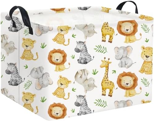 Rectangular Woodland Animal Basket Kids Baby Storage Basket Storage Bin Organizer Box Animal Room Decor(Green Animal)