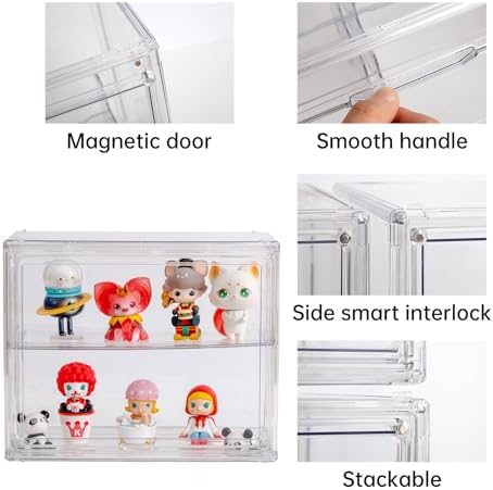 BOHOIDEE 2 Tiers Clear Display Case for Figures, Acrylic Storage Organizers Box with Magnetic Door, Wall-Mounted Dustproof Showcase for Collectibles Action Figure