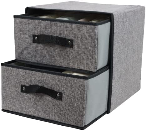 Linen Closet Organizer and Storage, Fabric Storage Drawer Organizer with 2 Drawers for Underwear, Sock, Bra, Small Items, 121212 INCH (Gray)