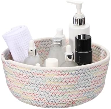 uxcell Small Cotton Rope Woven Storage Basket, 9.1x3.6" Tiny Round Organization Storage Bins Cute Nursery Containers Bin for Shelves Closet Home Office Organizing, Rainbow