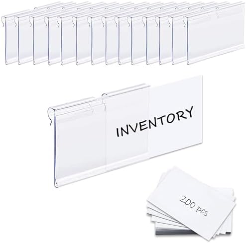 200PCS Basket Bin Labels Clip On,ChanQnTon Clear Plastic Label Holders for Storage Bins, Wire Shelf Price Tags,Merchandise Display Signs,200PCS 6X4CM Paper Inserts Included.(Size:2.36x1.57inch/6x4cm)