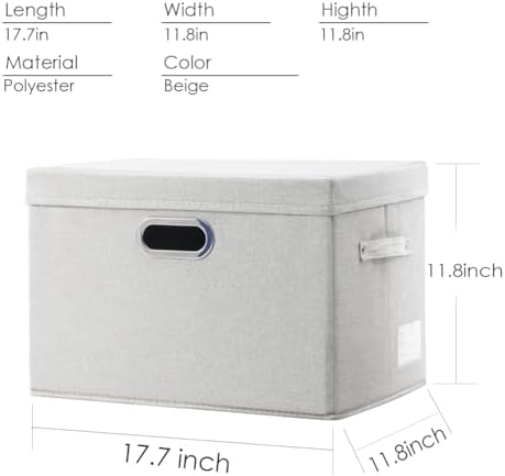 PRANDOM Large Collapsible Storage Containers with Lids [5-Pack] Fabric Foldable Storage Bins Boxes Organizer Baskets Cube with Cover for Home Bedroom Closet Office Beige(17.3x11.8x11.8)