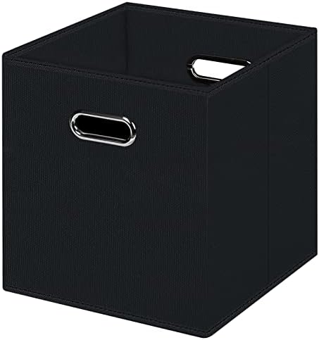 Black Foldable Storage Cubes Bins , Fabric Storage Box Cubes Organizer Baskets with Dual Handles for Home Organizer (Black)