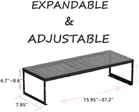 Stackable Expandable Metal Shelf Organizer - Adjustable Wire Storage Rack with Holes for Kitchen, Bathroom, Cabinet, Office - Space Saving, Durable & Sturdy Design（2PACKS/Medium/Black
