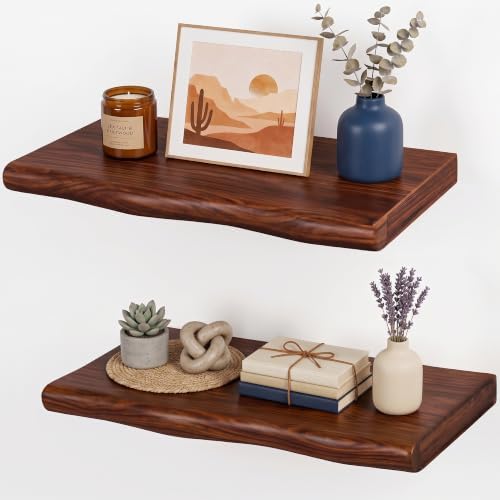 Walnut Finish Floating Shelves,Hidden Brackets,2-Pack,16 Inches Each