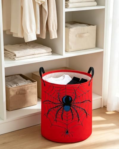 ESSME Kids Laundry Basket,Spider Hamper Collapsible Canvas Waterproof Storage Bin for Boys, Cute Hamper,Gift Baskets(Red spider)