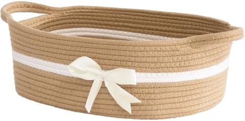CHICVITA Small Woven Rope Gift Basket, Decorative Boo Basket, Camel