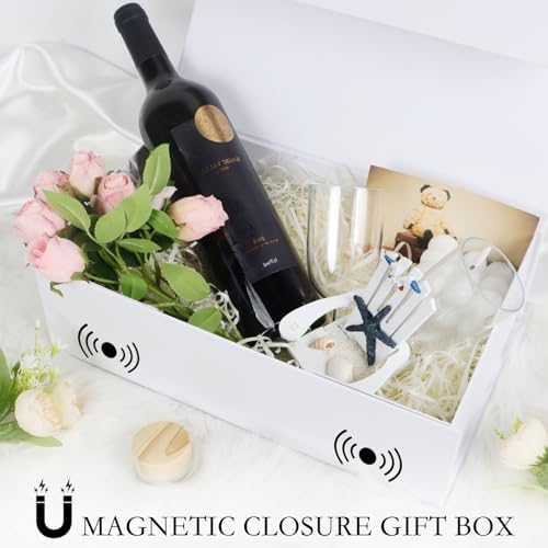 LFBOX White Gift Box with Magnetic Lids 5 Pack | Large Bridesmaid Groomsman Proposal Boxes,13.8x8.3x4.4 in, Collapsible Rectangle Storage Box