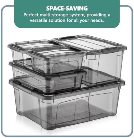 Tribello 12.5 Quart Storage Bins with Lids, Plastic Storage Containers with Latching Lids For Organizing - Tinted - (15.5’ x 12” x 6”) - Set of 2 - Made in EU