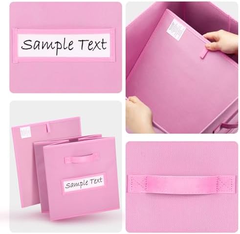 13x13 storage cube bins (Set of 10) Foldable Fabric storage cubes with 10 Labels Window Cards & a Pen,13 inch cube storage bins,Closet Organizers for Shelves,Cubby Organizer Boxes,Light Pink