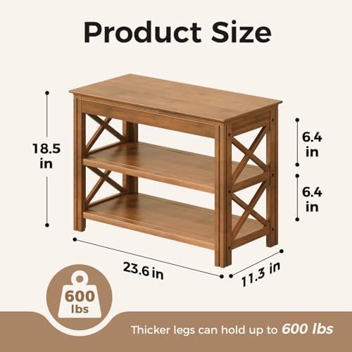 Bamworld Shoe Rack Bench with Storage 3 Tier Bamboo Shoe Bench Entryway Rustic Entryway Bench (X-Brown, 23.6 Inch