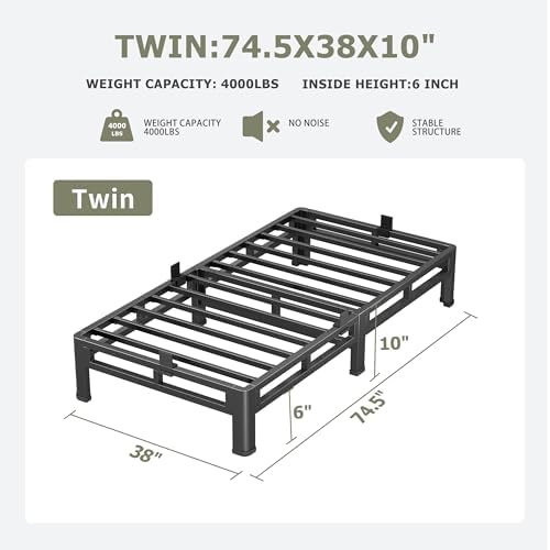 NKZ 2-in-1 Twin Size Metal Platform Bed Frame, 10 Inch Heavy Duty Bed Base