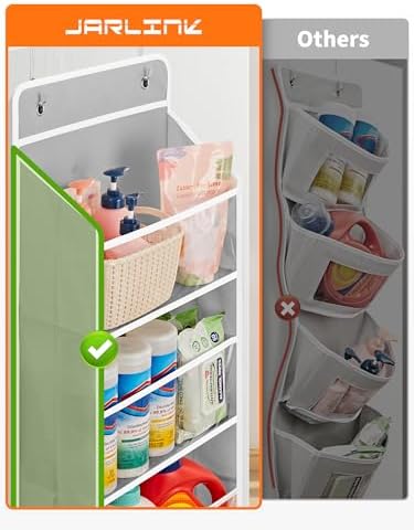 JARLINK Over The Door Toy Storage Organizer w/Clear Window, Light Grey | Anti-Tilt 44 lb Load Capacity, Baby Toy Storage Organizer for Stuffed Animals, Nursery, Kid Bedroom, Newborn Baby Essentials